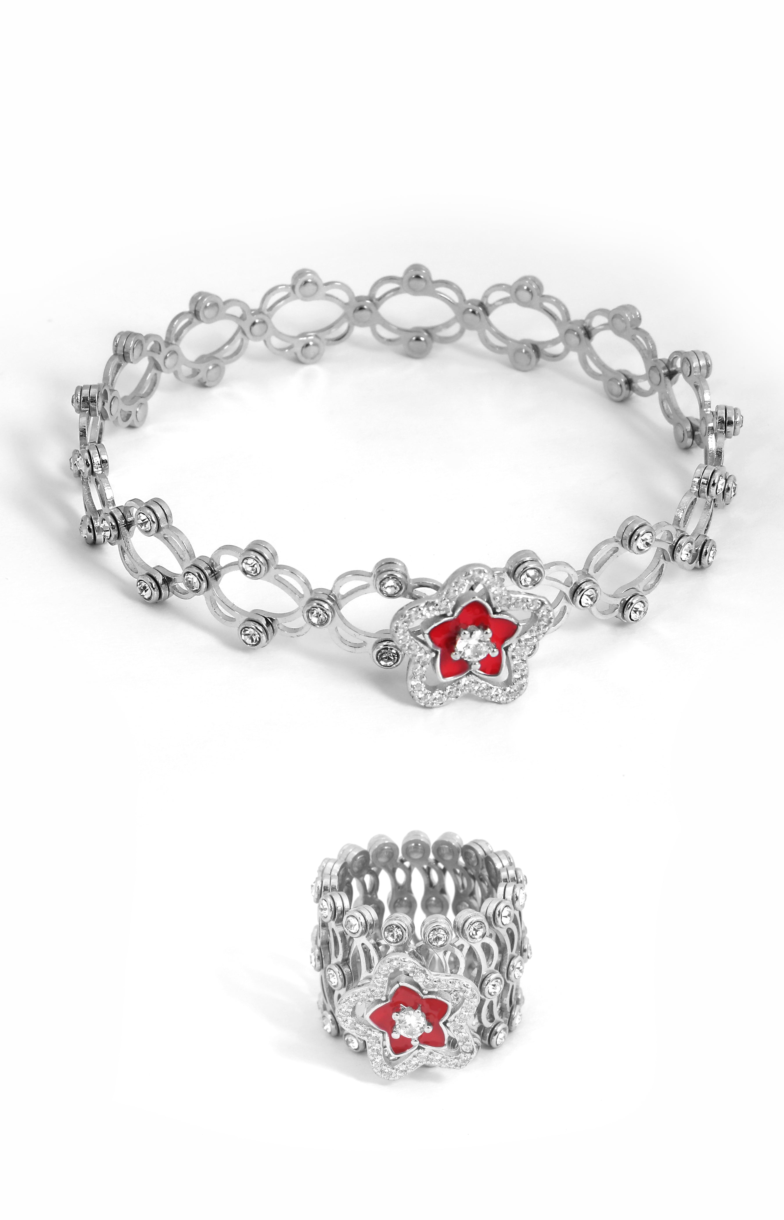 Silver Scarlet Bloom Transformable Ring-Bracelet