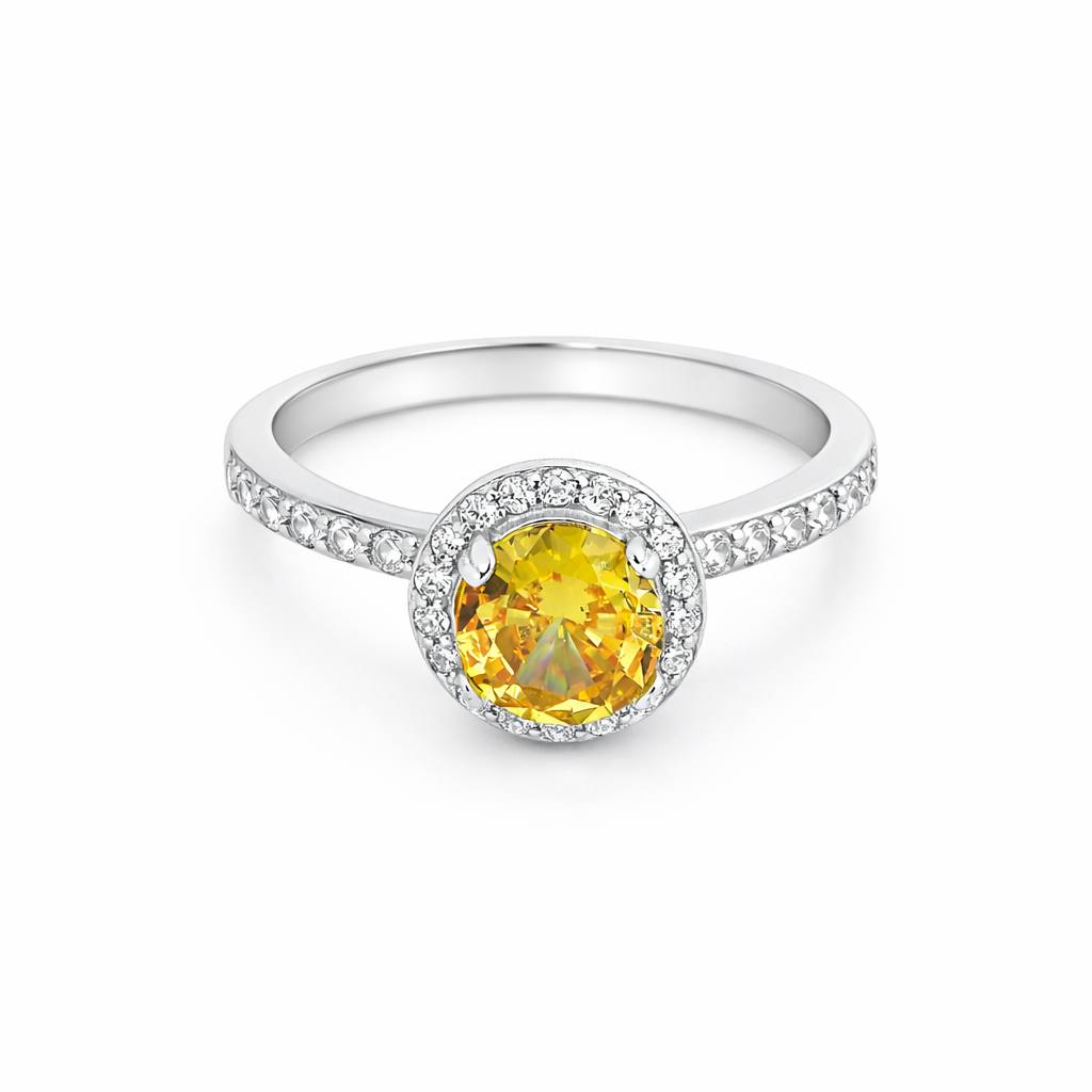 Yellow Crystal Halo Ring – Minimal Elegant Adjustable Ring for Women | Classic Everyday Statement Jewellery