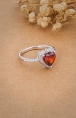 Silver Heart of Ruby Halo Ring