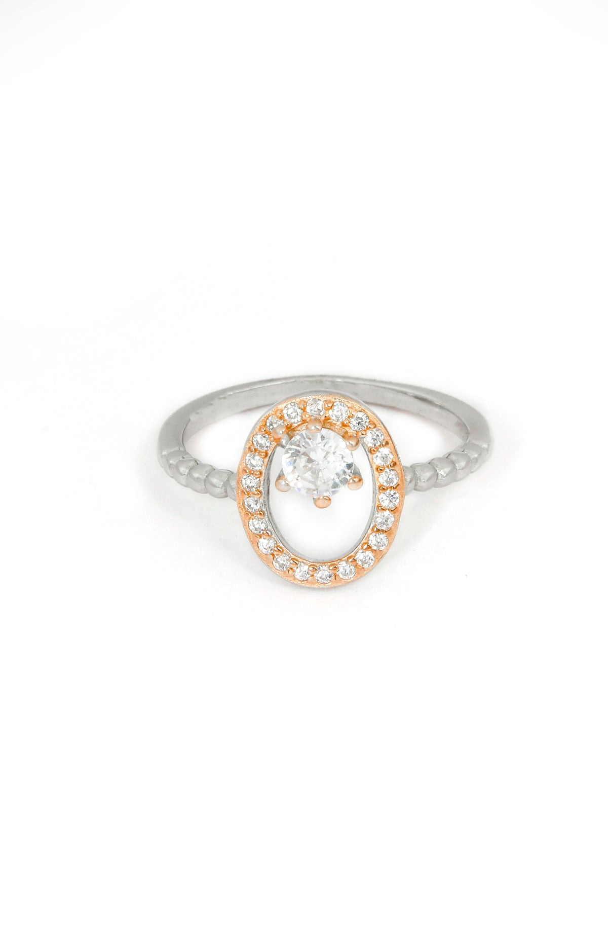Two-Tone Oval Halo Ring