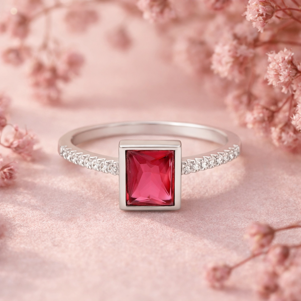 Ruby Frame Statement Ring – Minimal Geometric Adjustable Ring for Women | Modern Elegant Everyday Jewellery