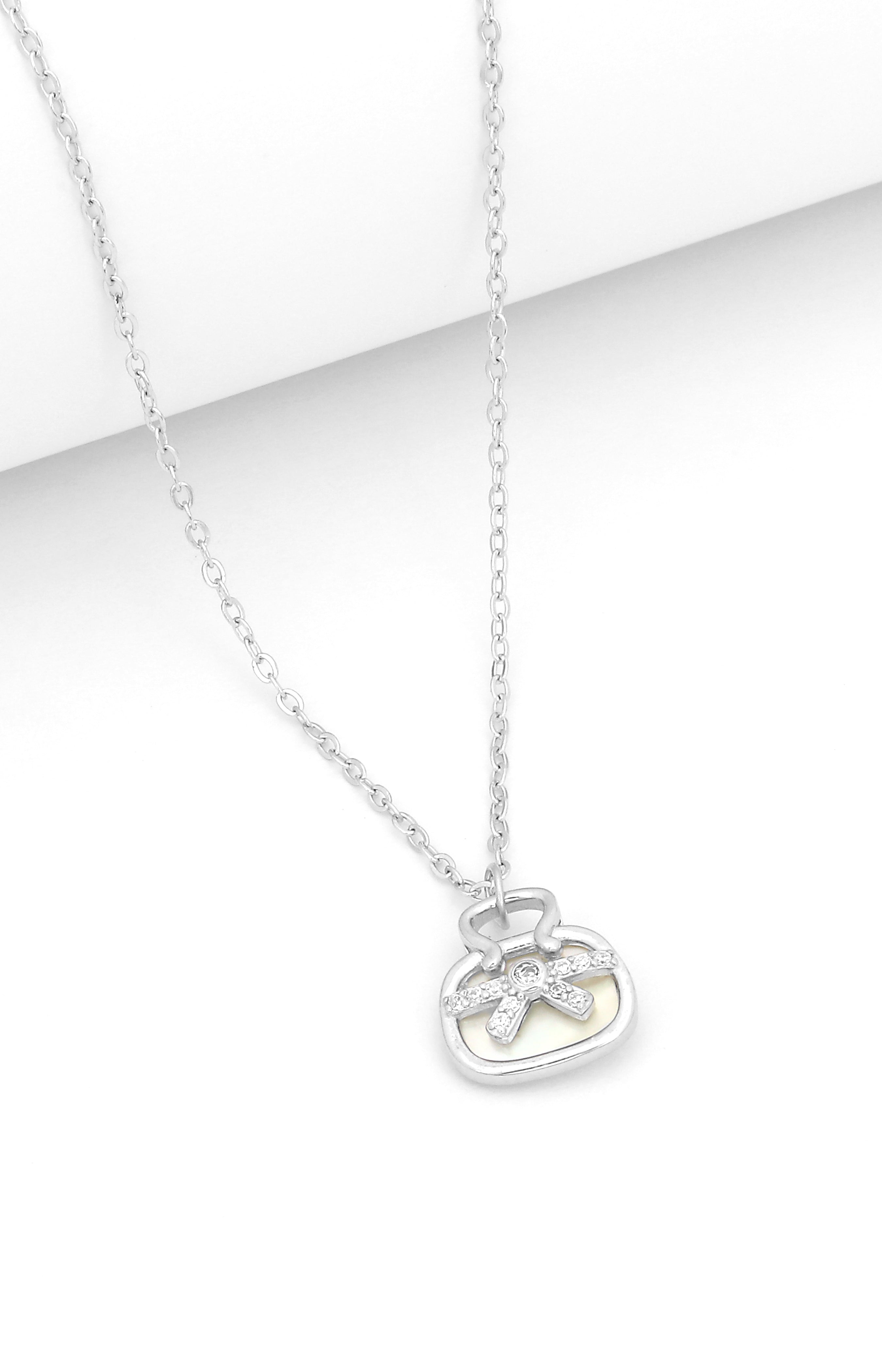 Silver Bow Charm Pendant Necklace
