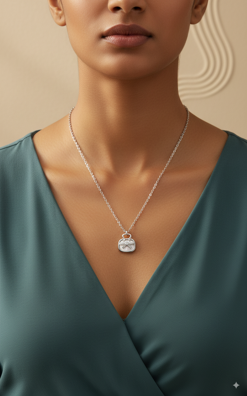 Silver Bow Charm Pendant Necklace