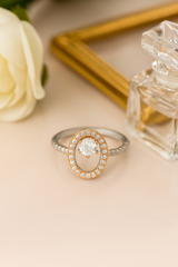 Two-Tone Oval Halo Ring