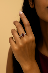 Crimson Ember Solitaire Silver Ring