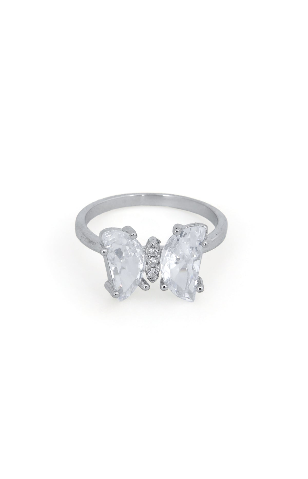 Silver Crystal Flutter Butterfly Ring