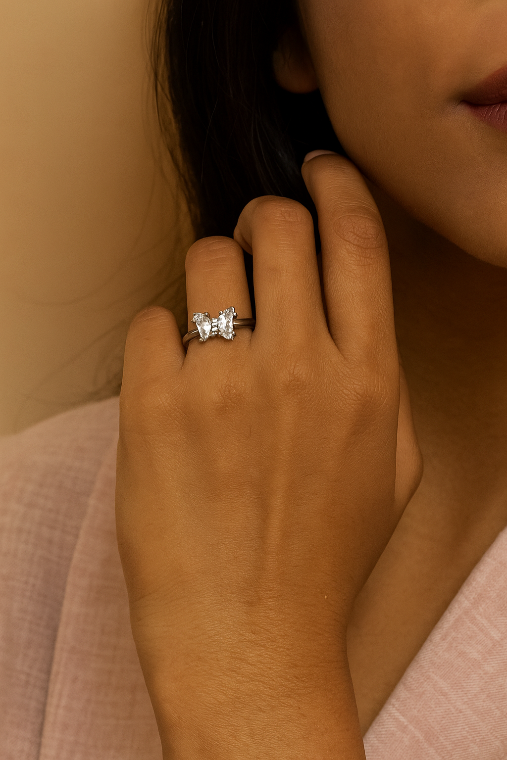 Silver Crystal Flutter Butterfly Ring