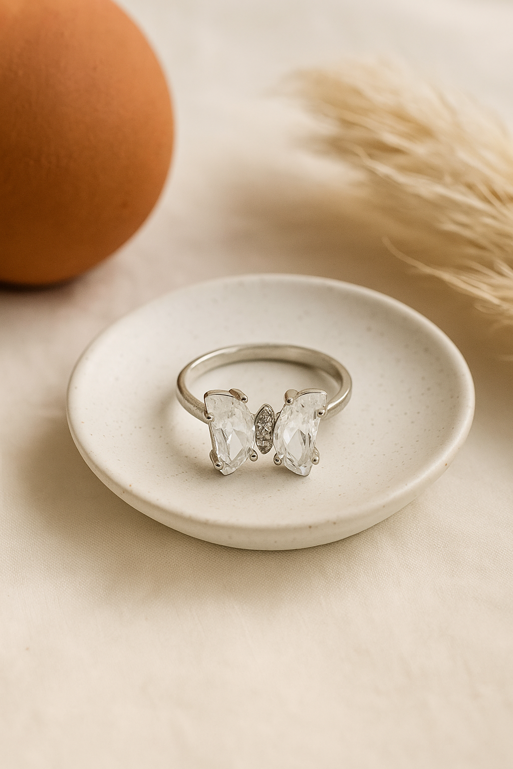 Silver Crystal Flutter Butterfly Ring