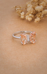 Golden Blush Butterfly Silver Ring