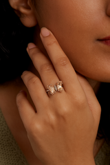 Golden Blush Butterfly Silver Ring