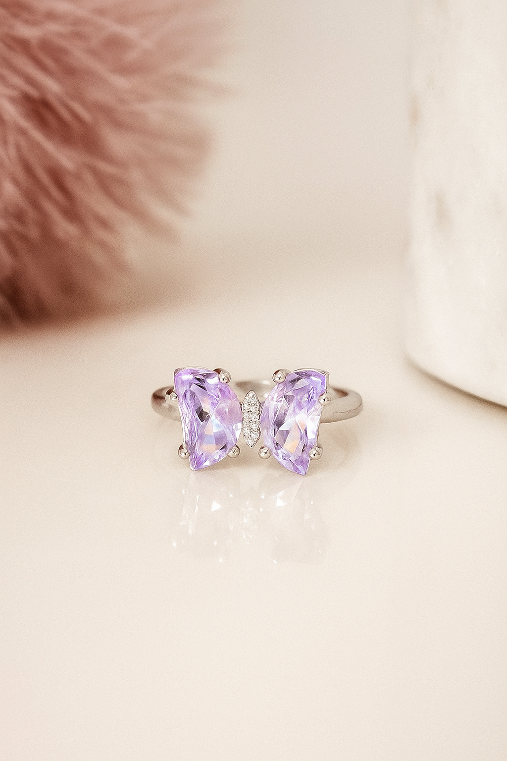 Lavender Breeze Butterfly Silver Ring