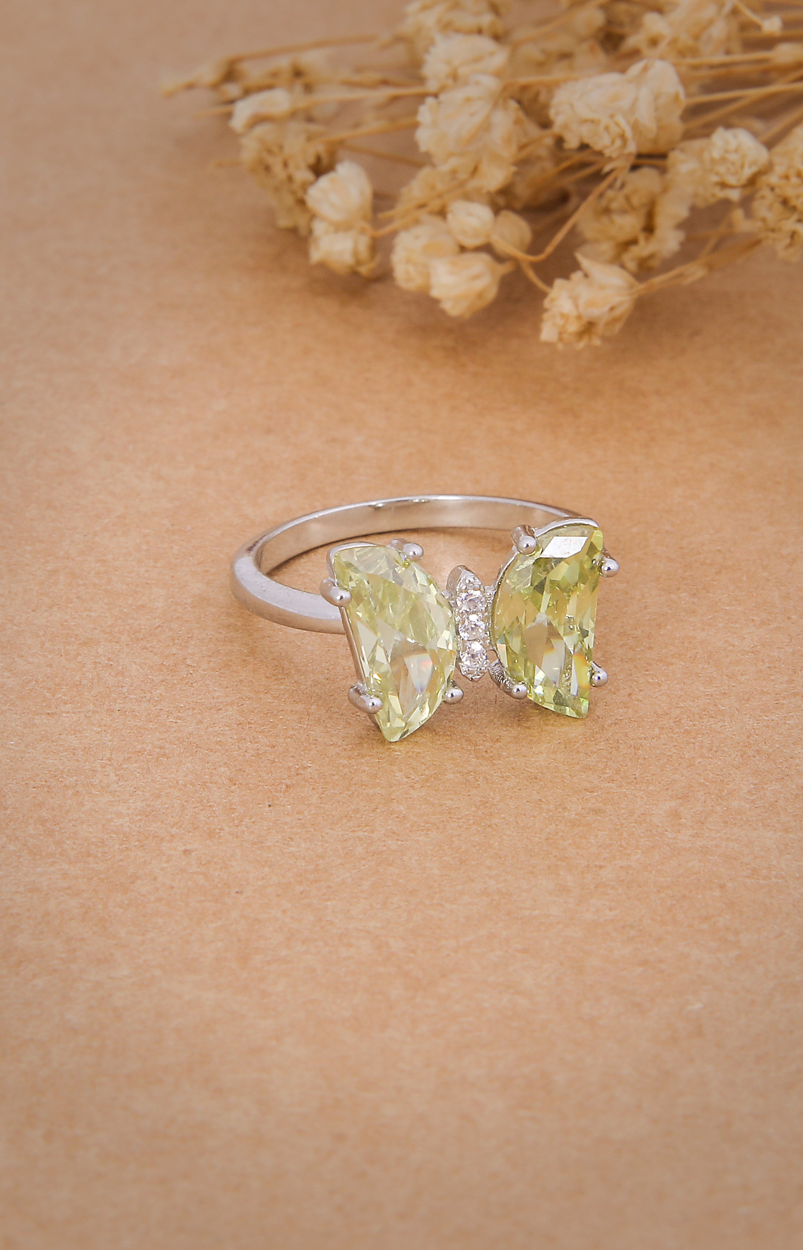 Silver Lemon Frost Butterfly Ring