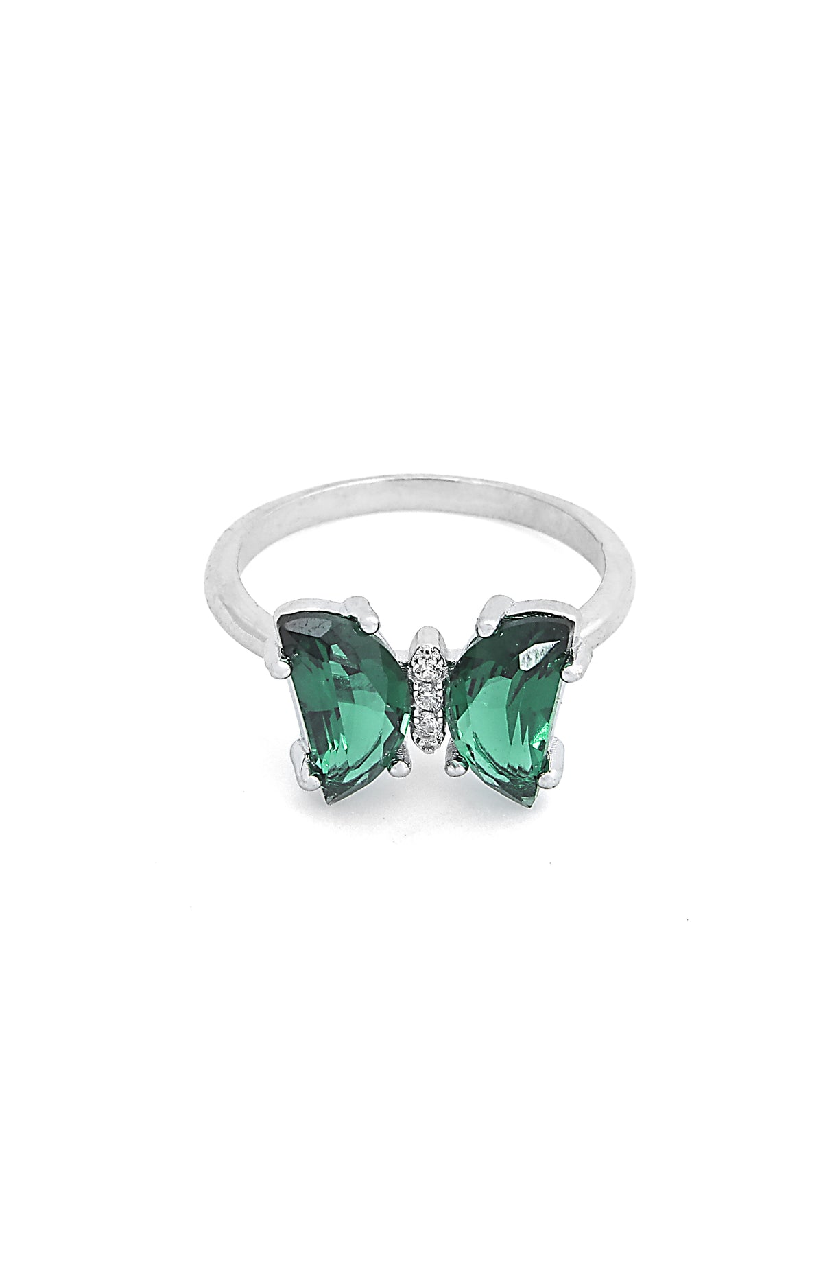Emerald Whisper Butterfly Silver Ring