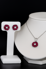 Silver Ruby Bloom Pendant Set