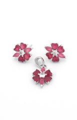 Silver Crimson Blossom Pendant Set