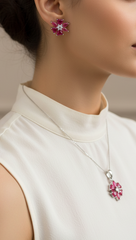 Silver Crimson Blossom Pendant Set