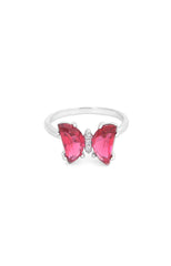 Crimson Flutter Butterfly Silver Ring