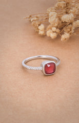 Silver Crimson Cushion Spark Ring