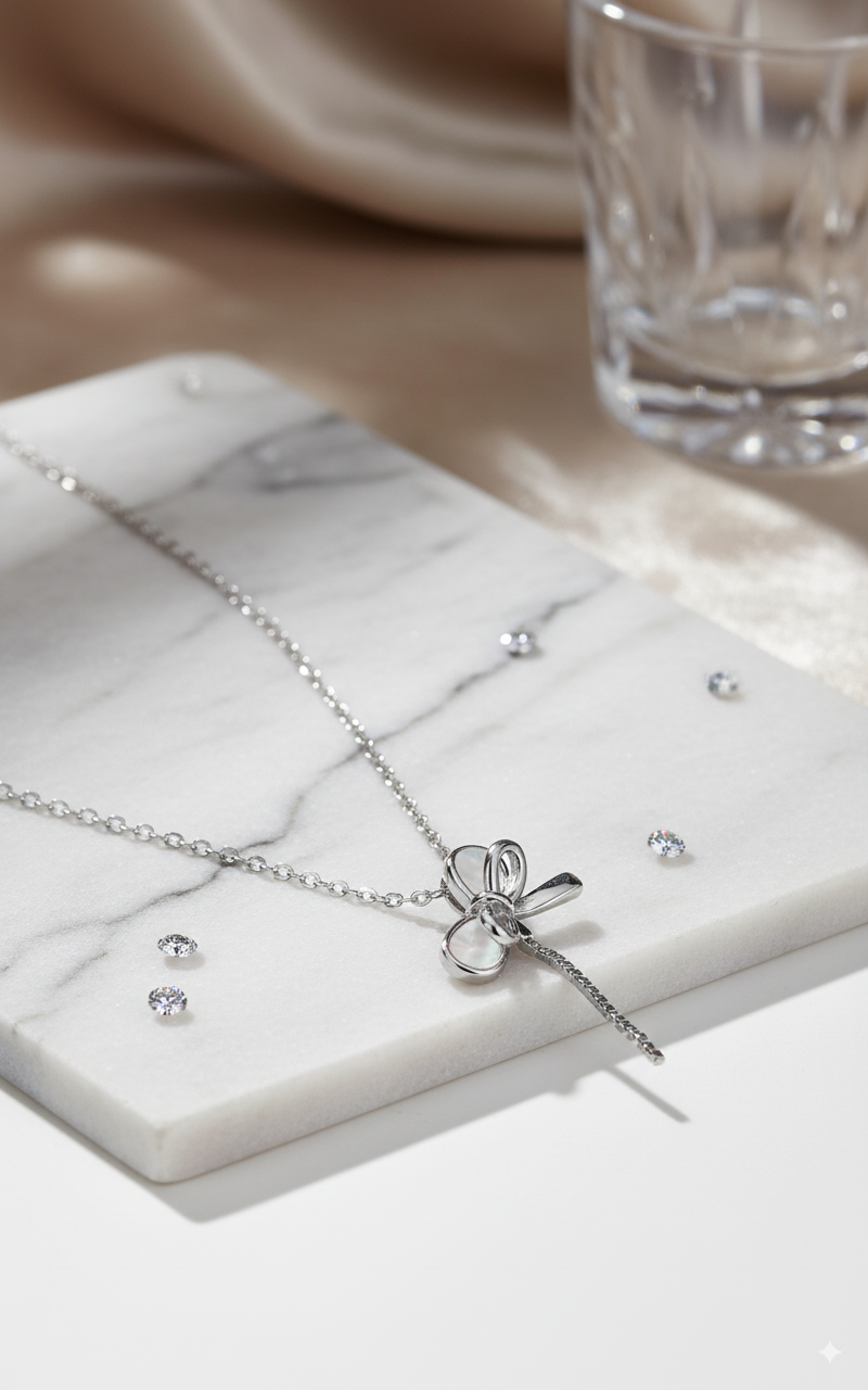 Silver Grace Bow Pendant Necklace