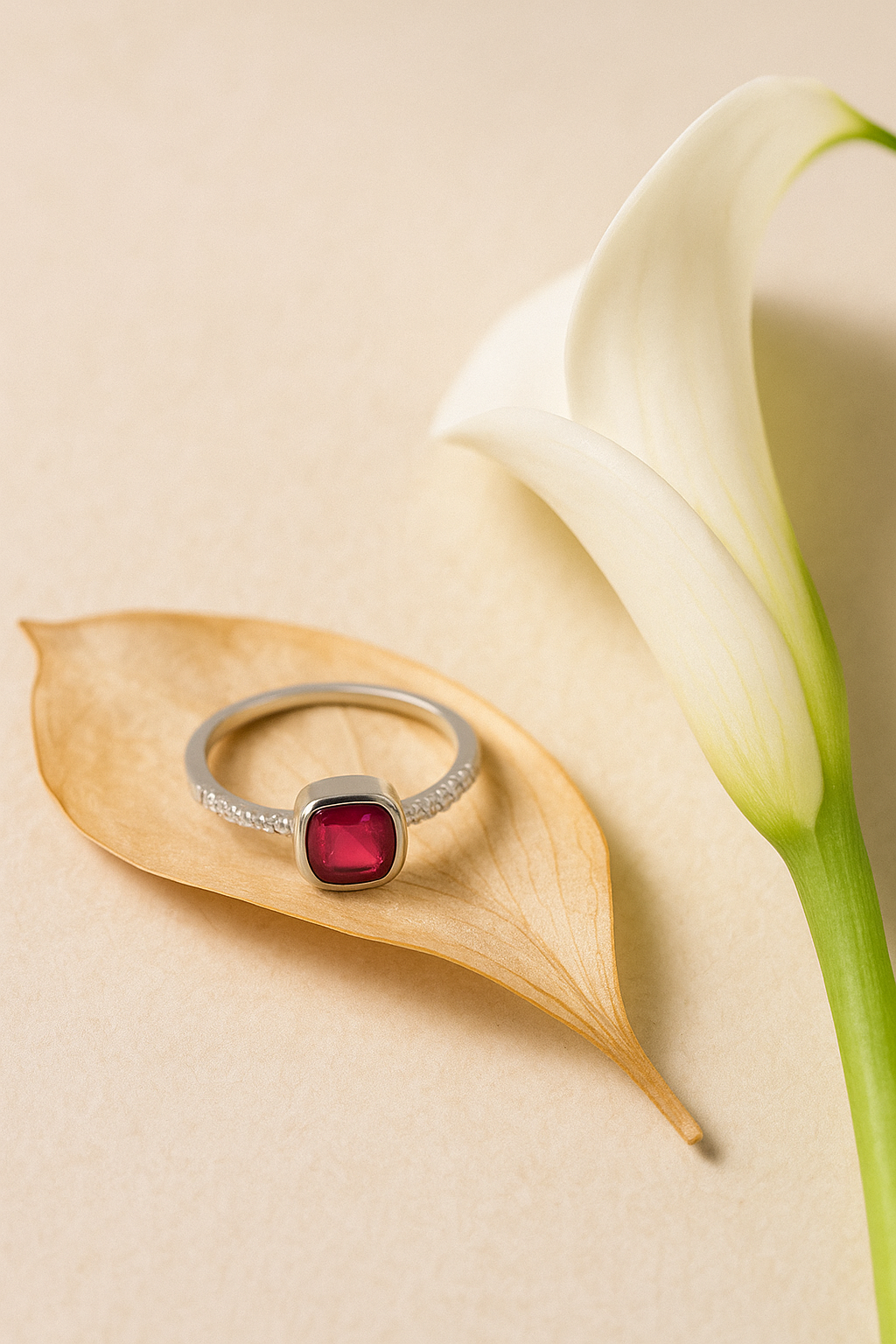 Silver Crimson Cushion Spark Ring