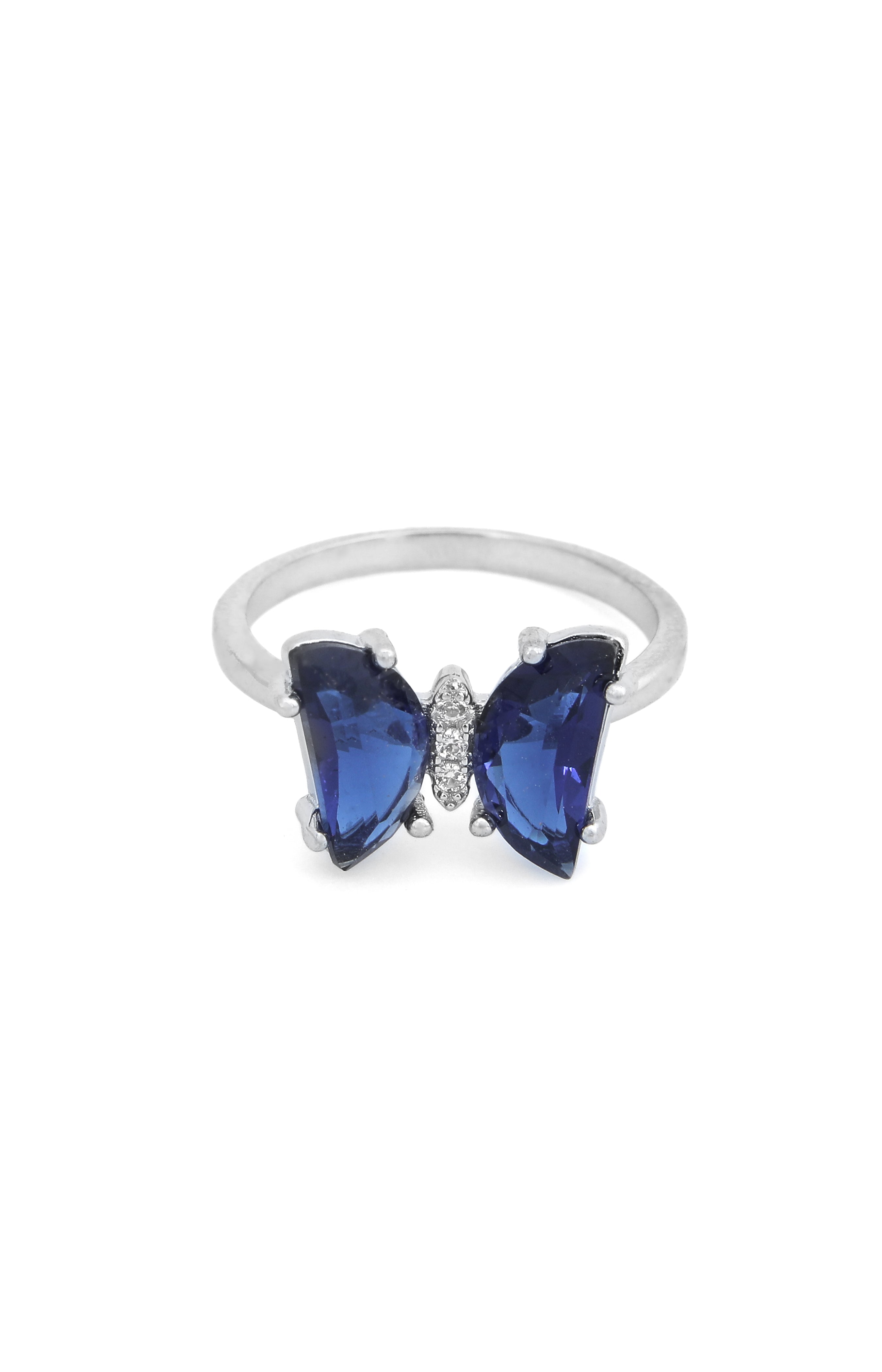 Silver Midnight Butterfly Gem Ring