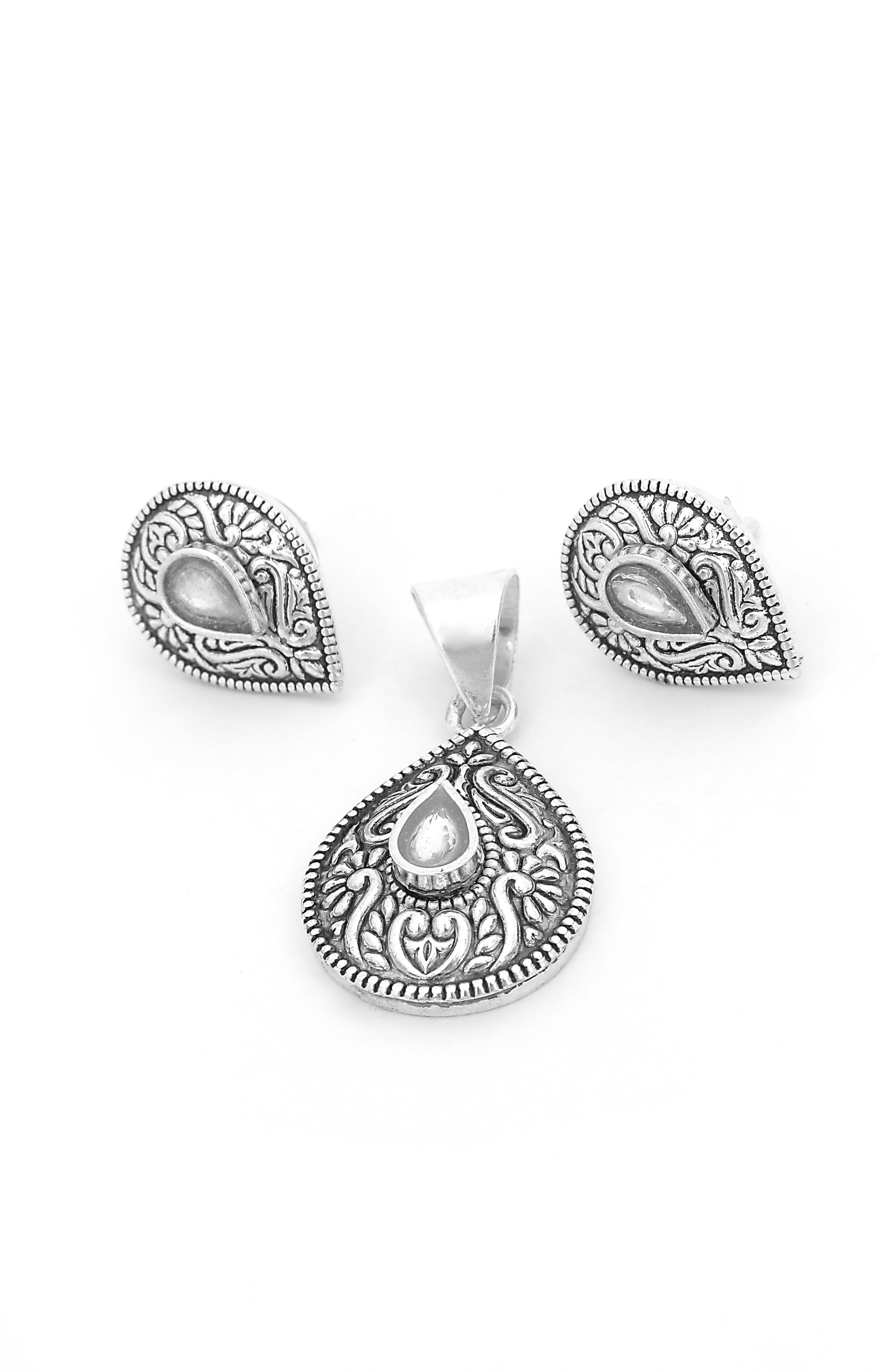 Antique Paisley Silver Pendant Set