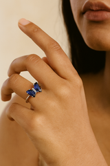 Silver Midnight Butterfly Gem Ring