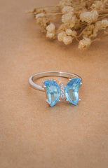 Silver Azure Butterfly Gem Ring