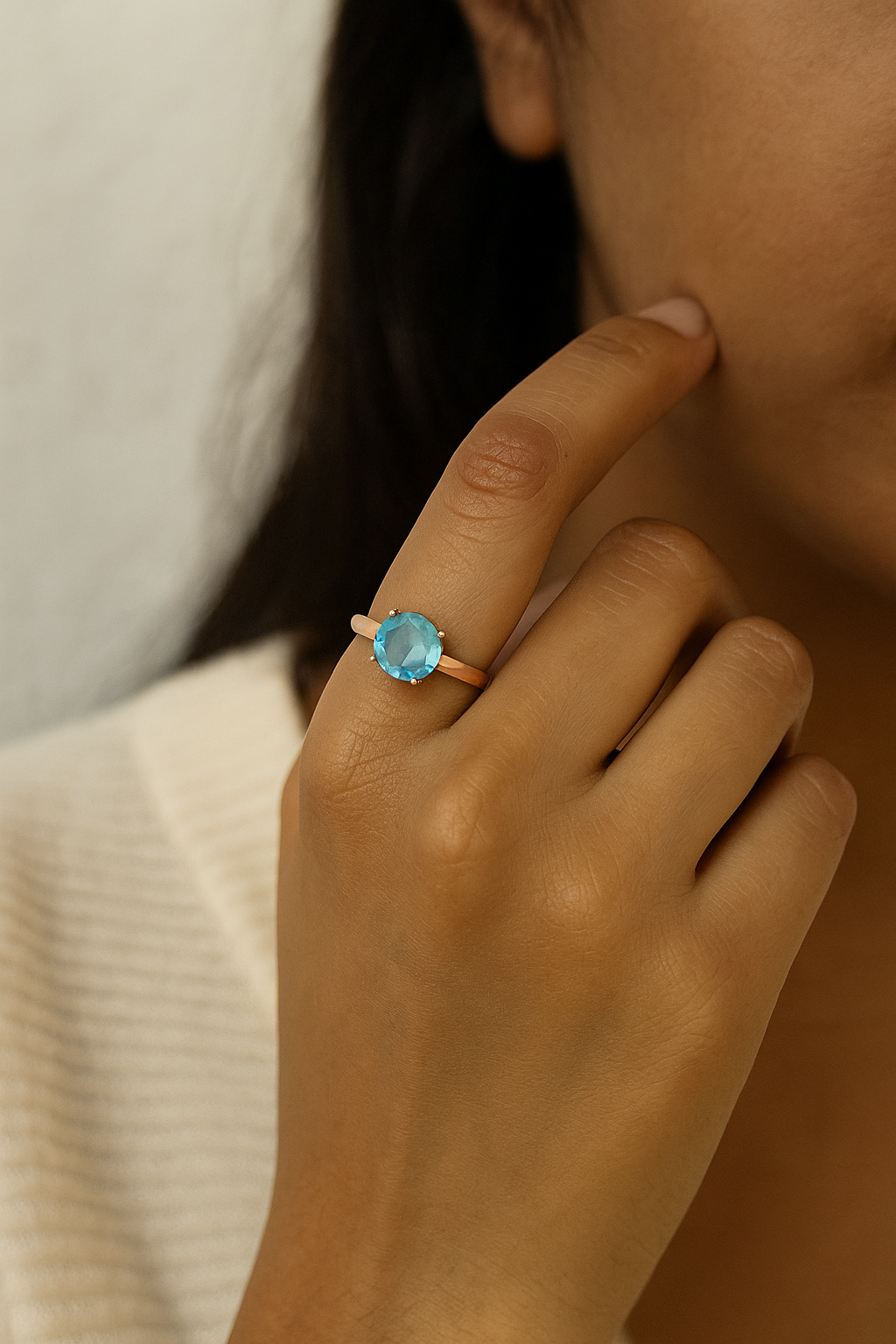 Silver Aqua Bloom Ring