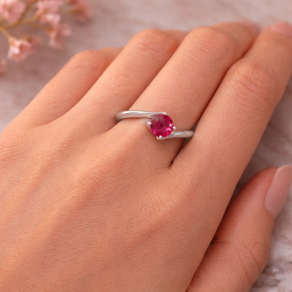 Crimson Bloom Solitaire Ring – Elegant Minimal Adjustable Ring for Women | Romantic Statement Everyday Jewellery