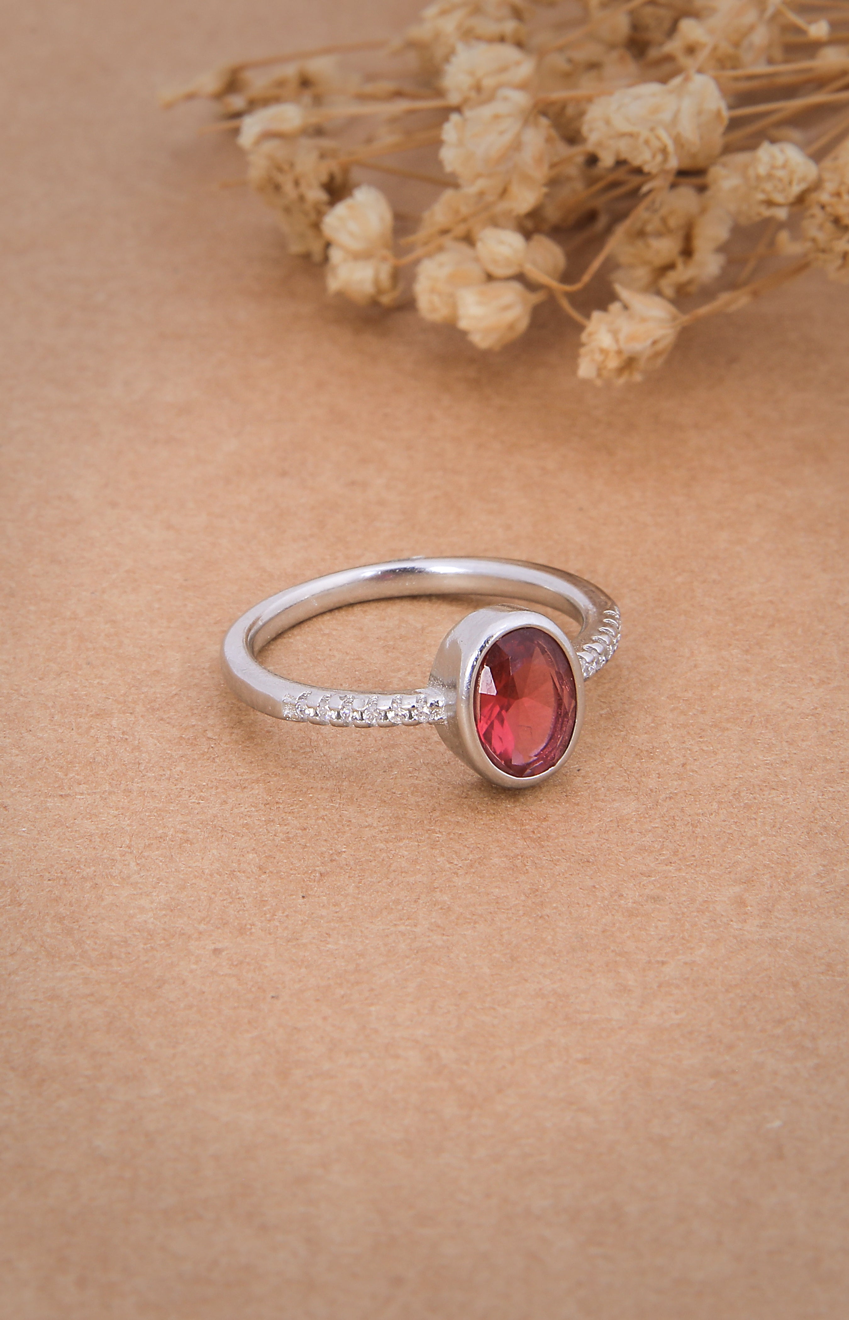 Silver Crimson Glow Solitaire Ring