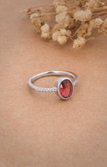 Silver Crimson Glow Solitaire Ring