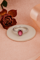 Silver Crimson Glow Solitaire Ring