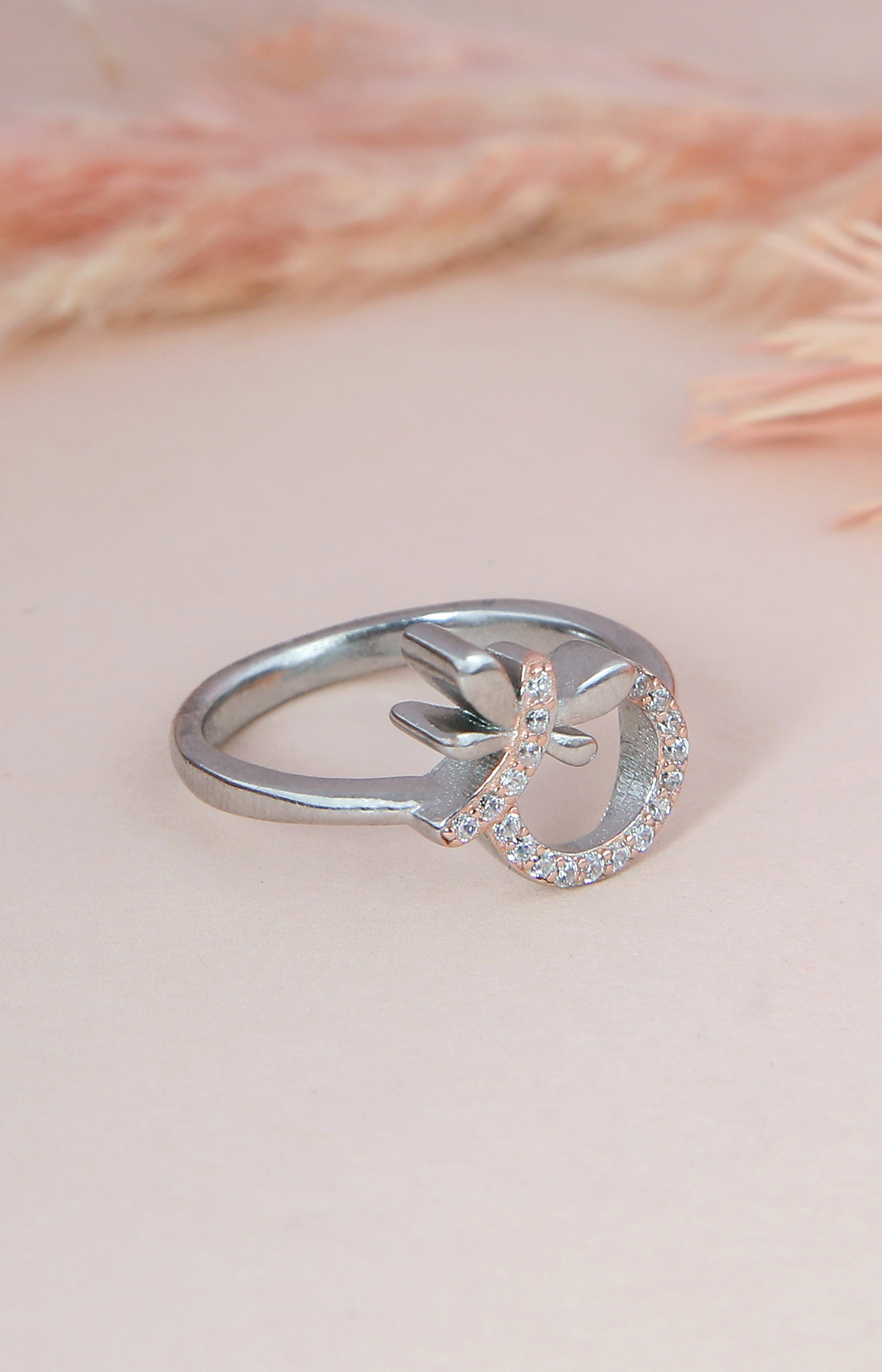 Silver Butterfly and Rose Gold Circle Ring