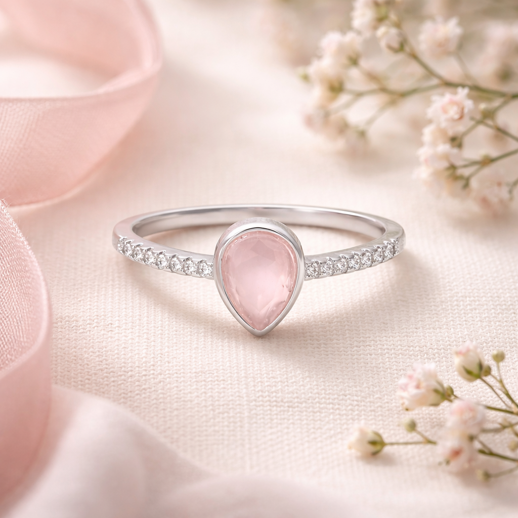 Blush Glow Teardrop Ring – Minimal Elegant Adjustable Ring for Women | Soft Feminine Everyday Jewellery