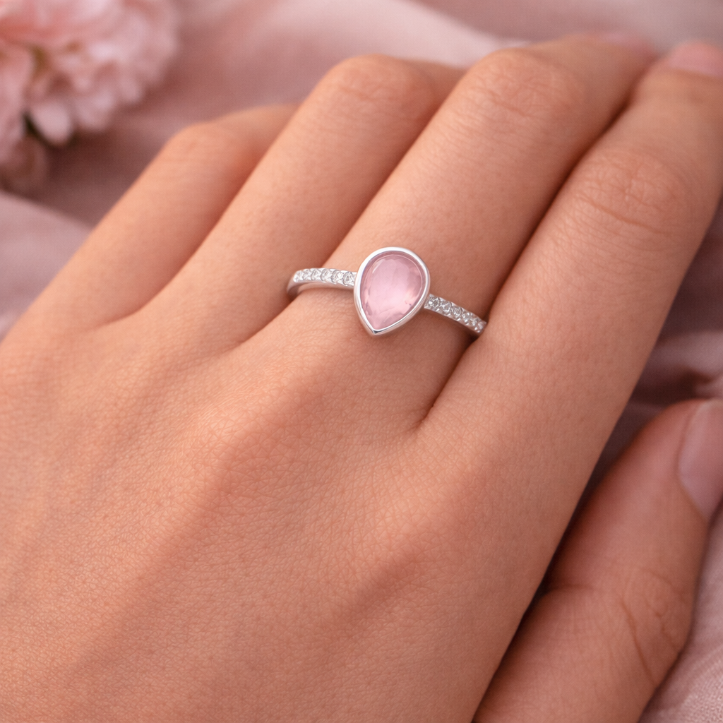 Blush Glow Teardrop Ring – Minimal Elegant Adjustable Ring for Women | Soft Feminine Everyday Jewellery