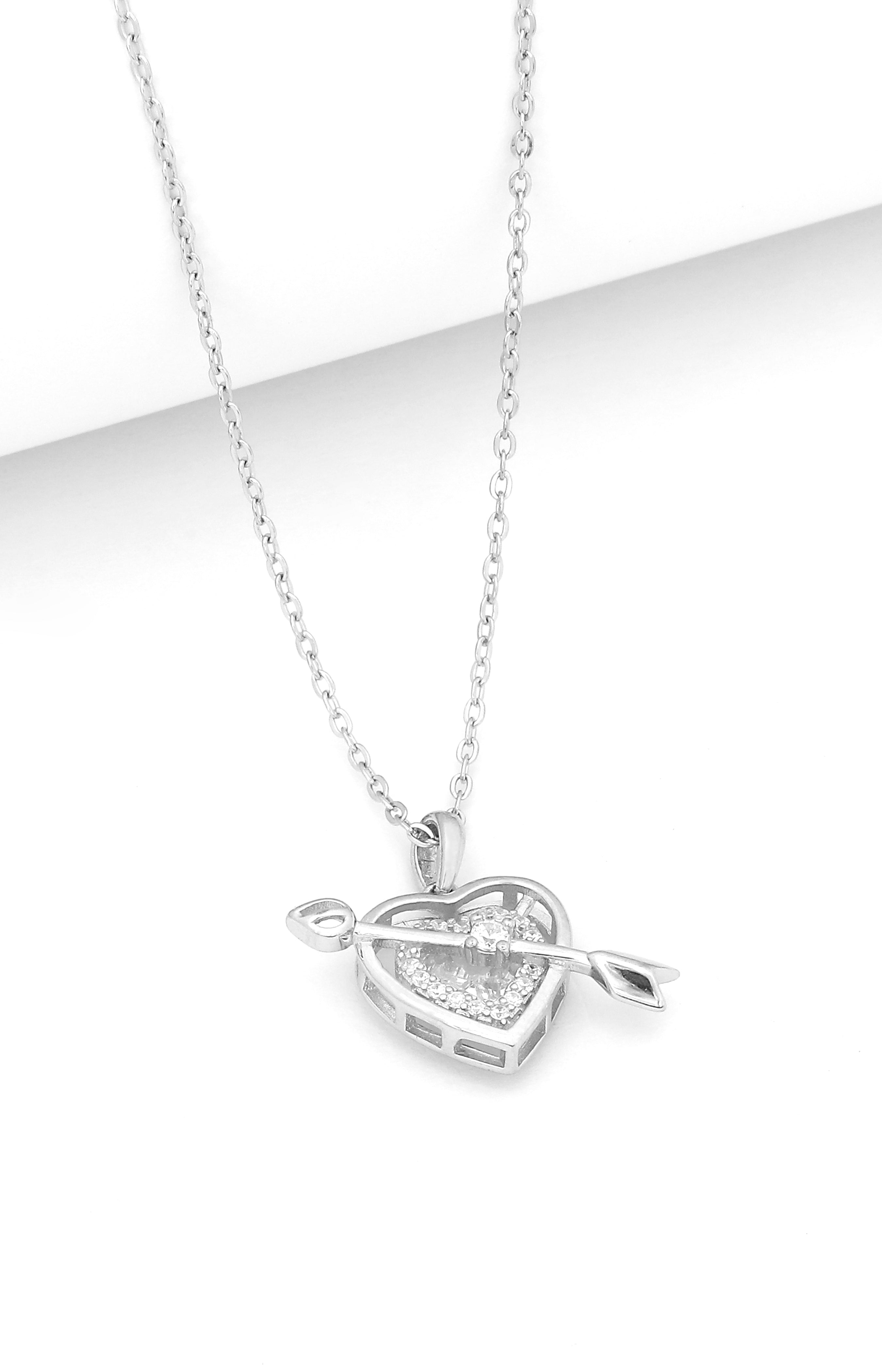 Silver Cupid’s Arrow Heart Pendant Necklace