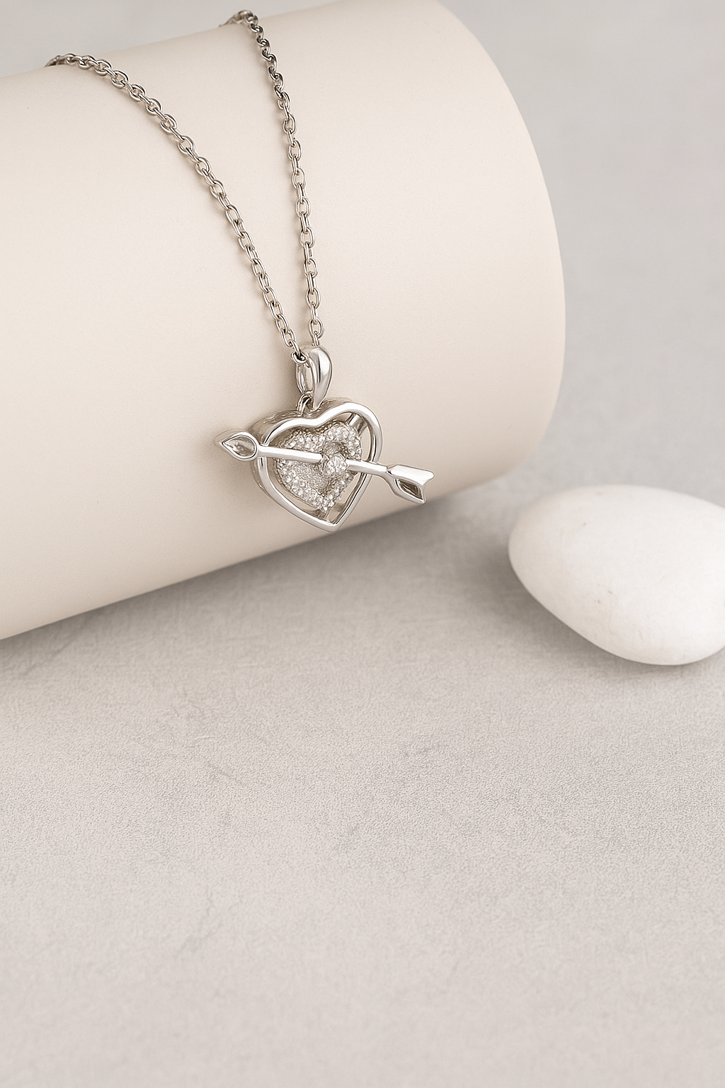 Silver Cupid’s Arrow Heart Pendant Necklace