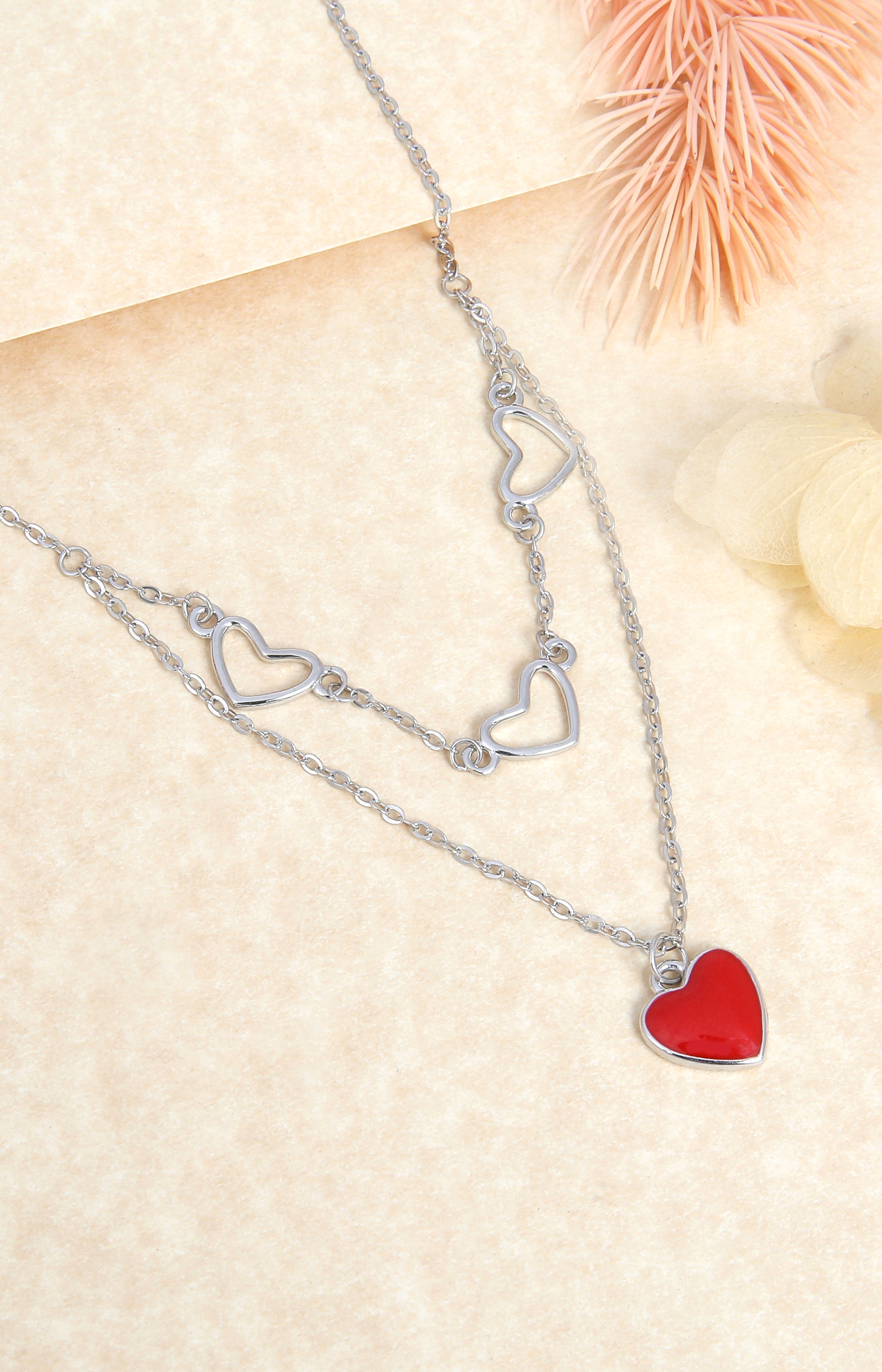 Silver Scarlet Heart Layered Necklace