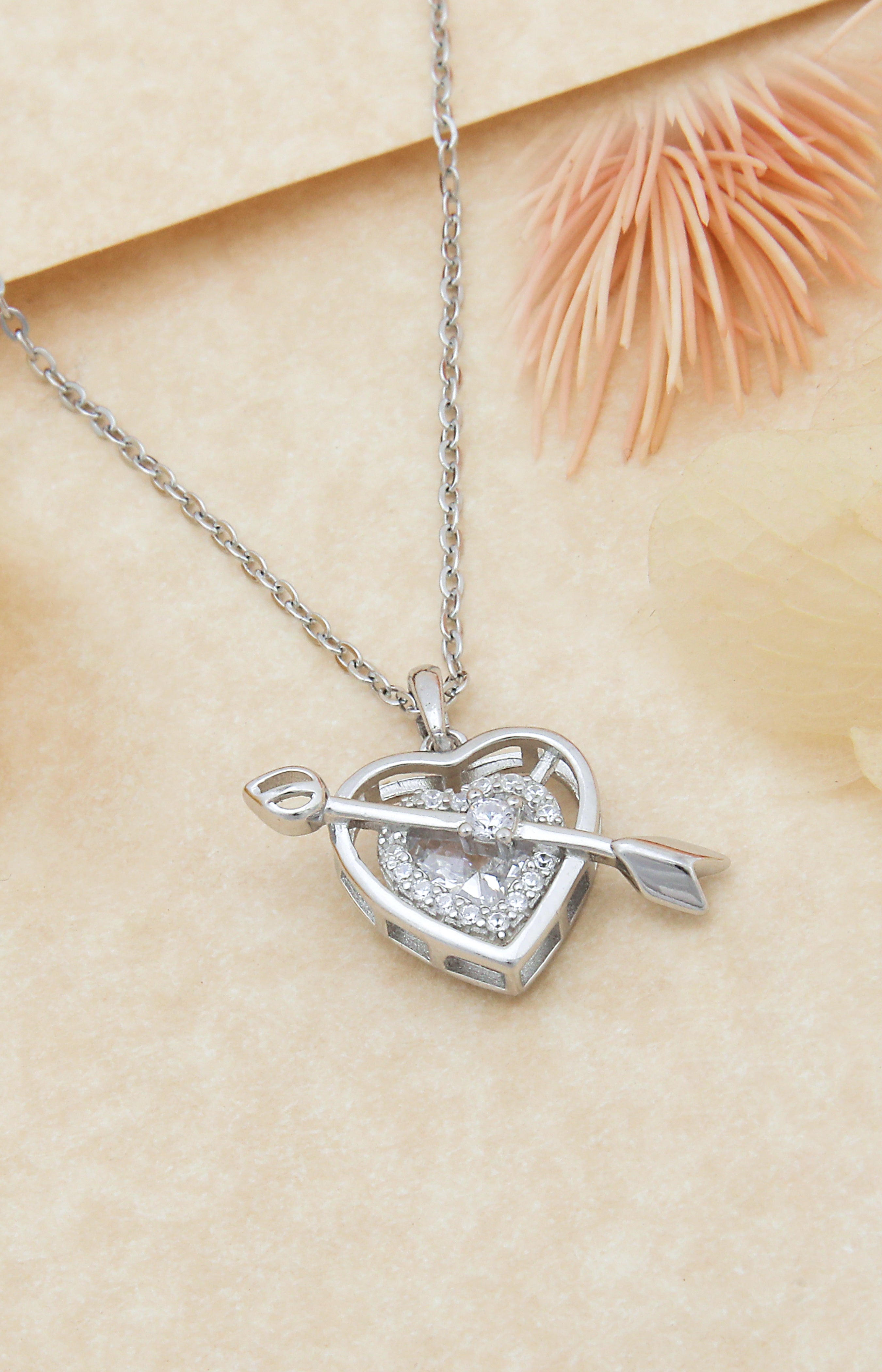 Silver Cupid’s Arrow Heart Pendant Necklace