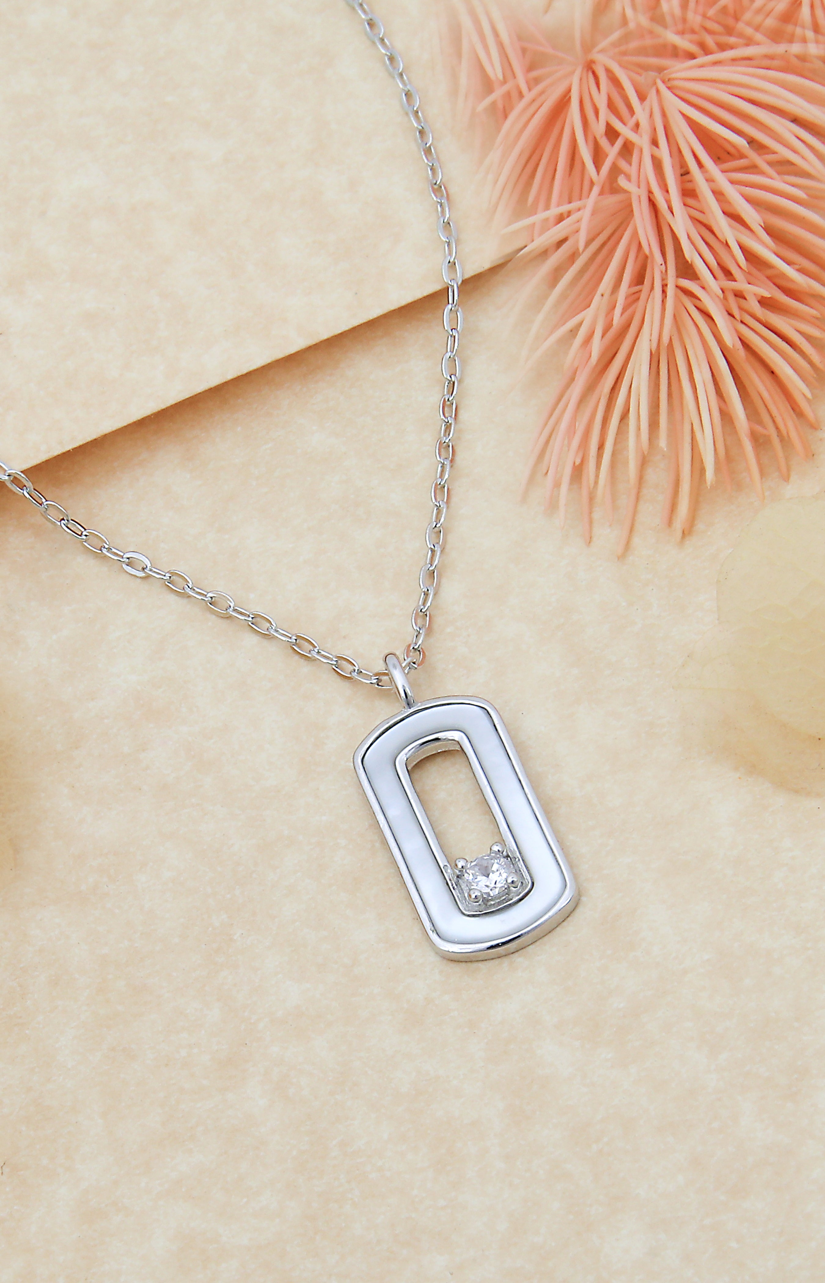 Silver Radiance Rectangle Pendant Necklace