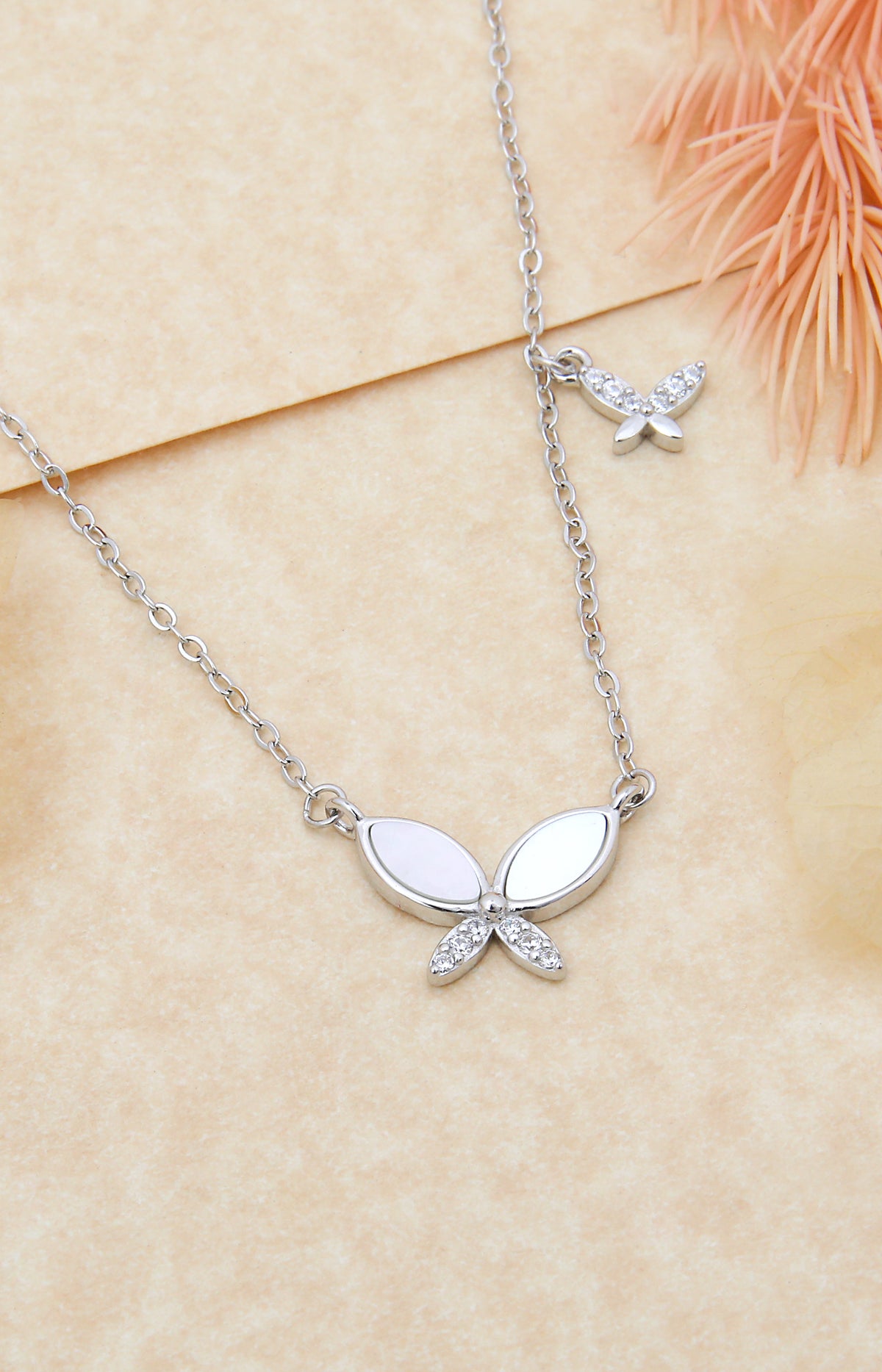 Silver Flutter Duo Butterfly Necklace