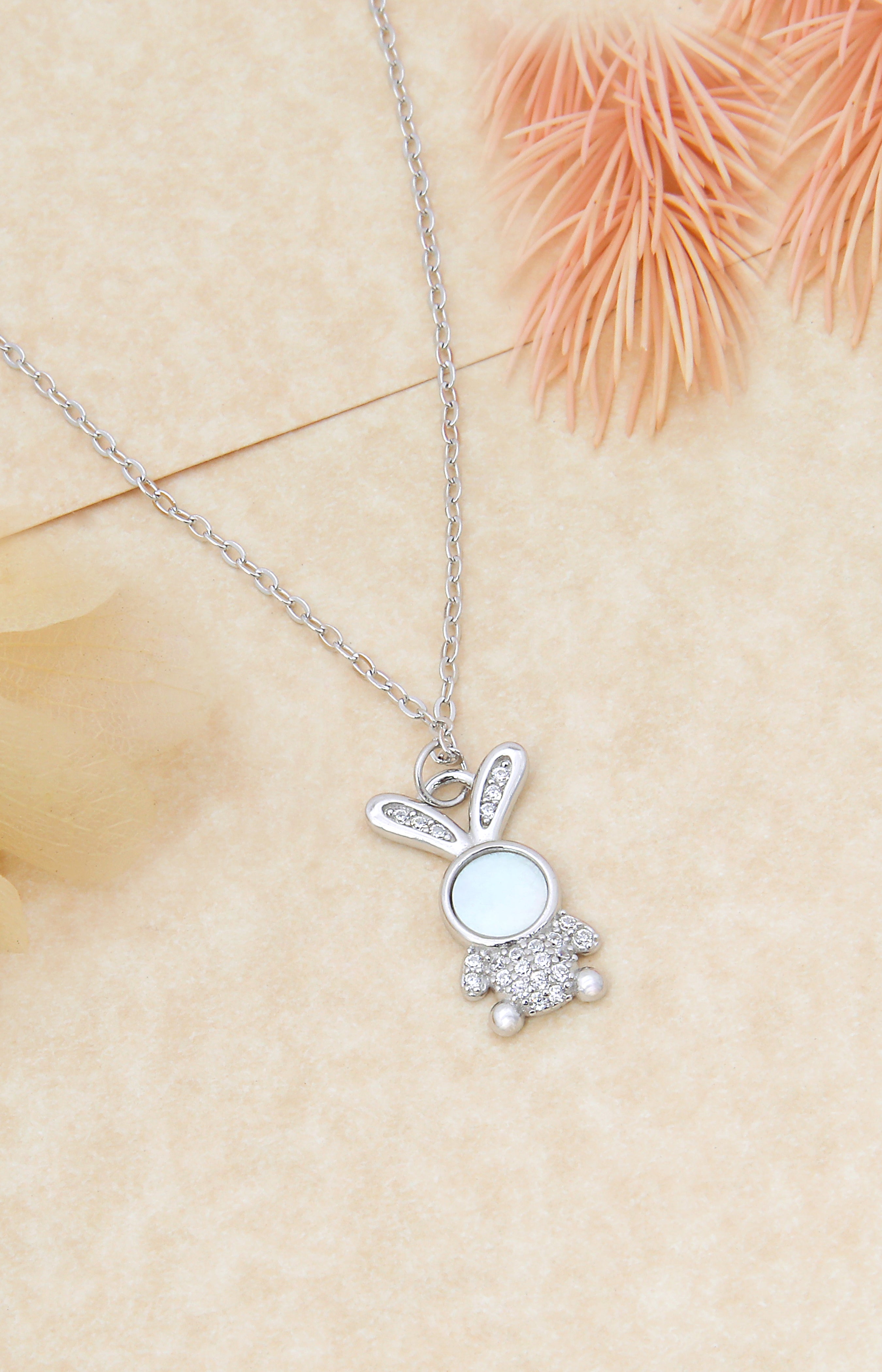 Silver Bunny Charm Pendant Necklace