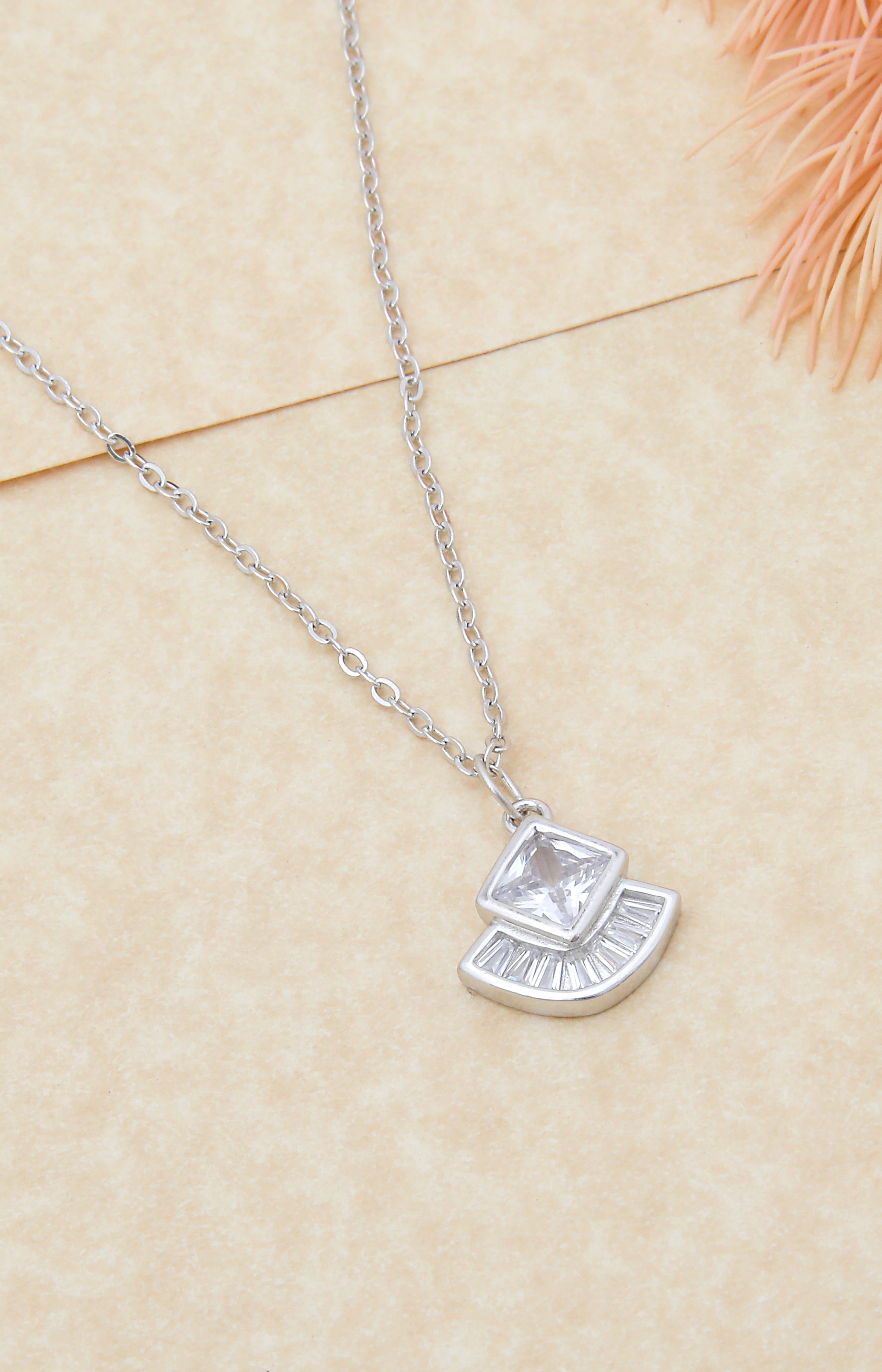 Silver Radiant Square Pendant Necklace