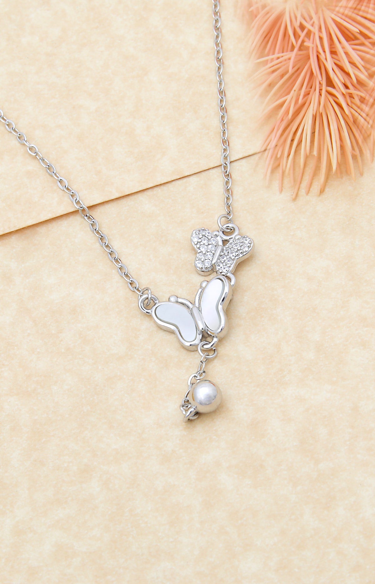 Silver Flutter Duo Butterfly Pendant Necklace