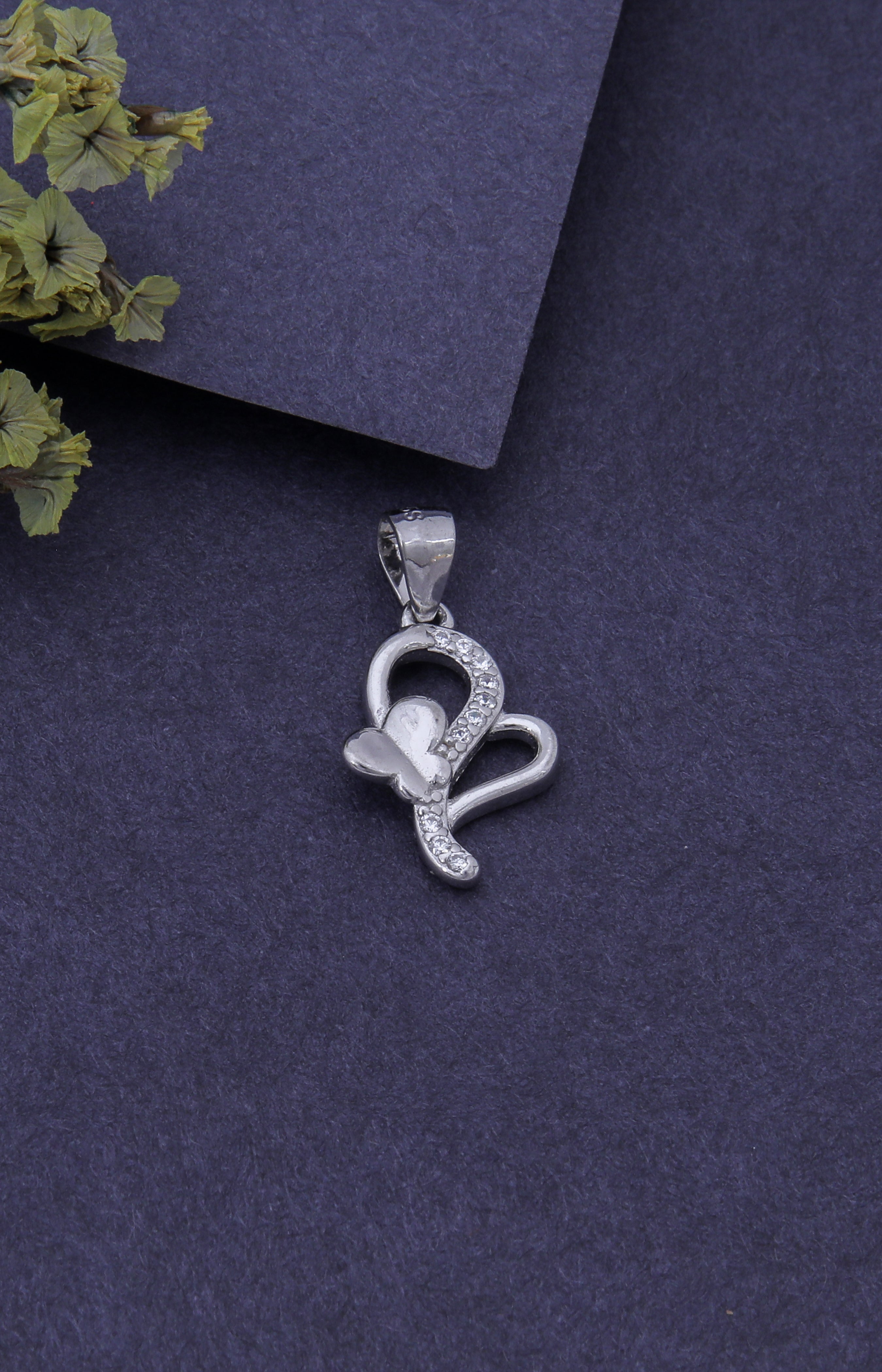 Silver Heart & Butterfly Pendant