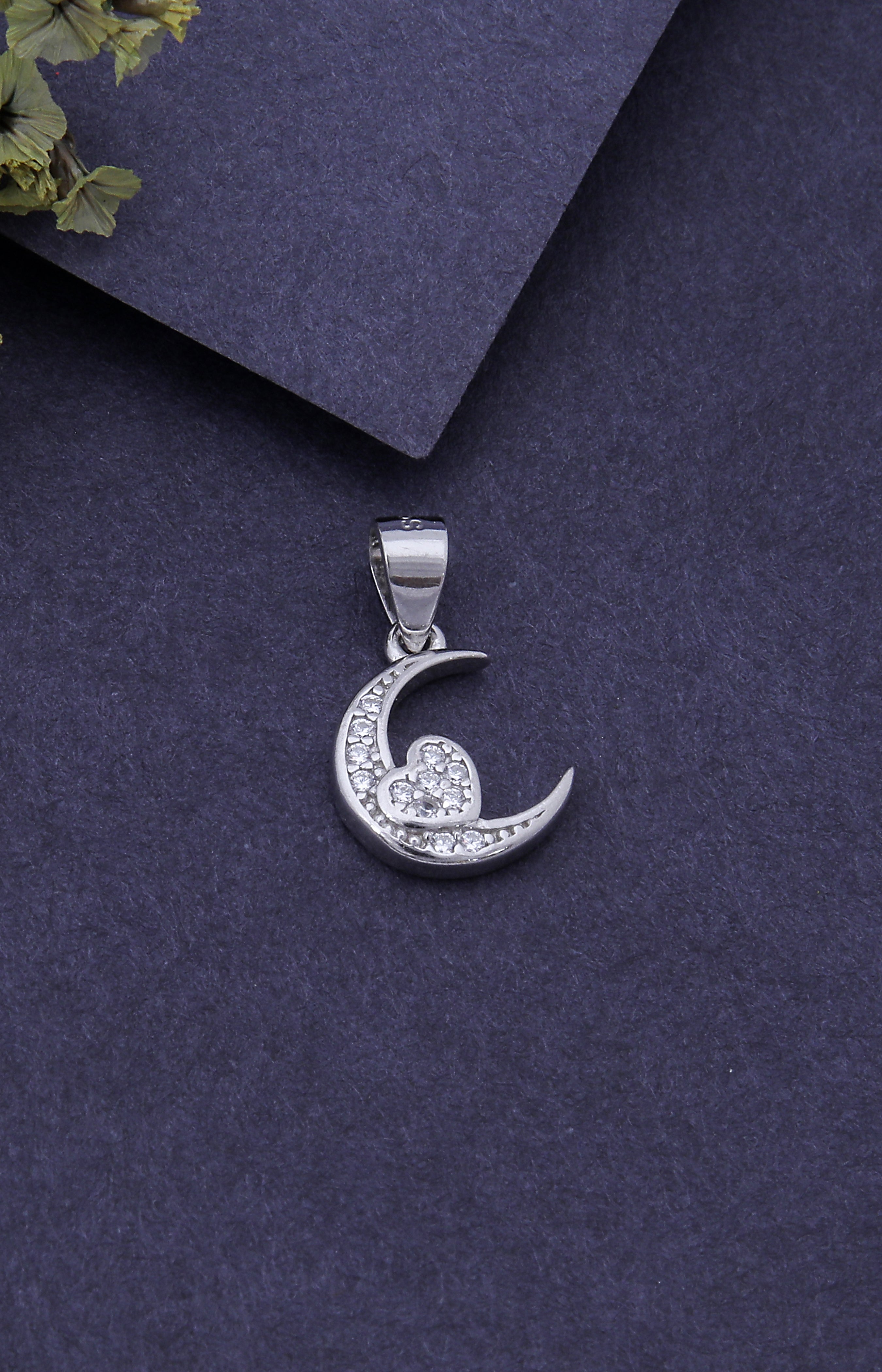 Silver Moon & Heart Pendant