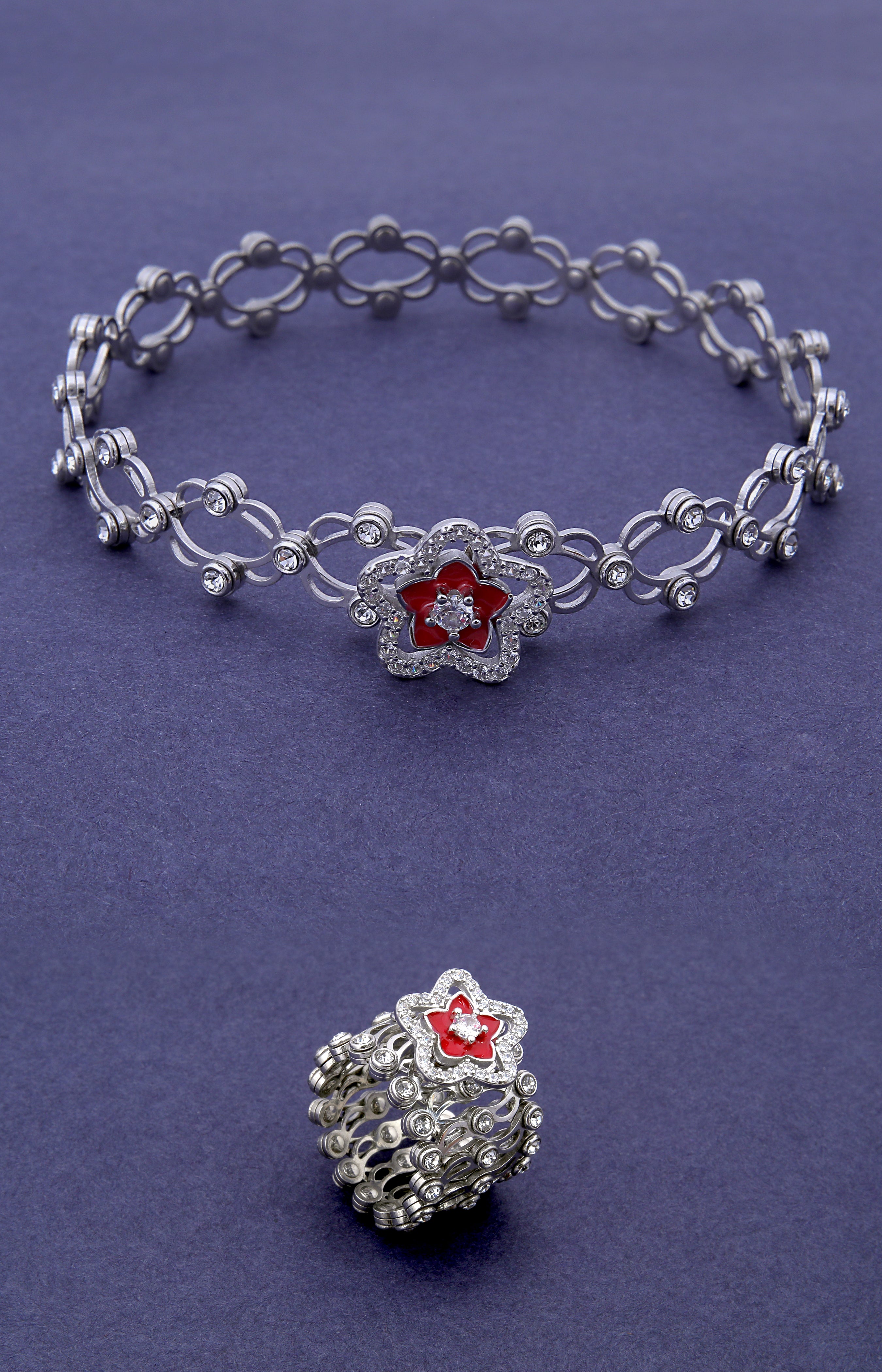 Silver Scarlet Bloom Transformable Ring-Bracelet