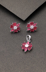 Silver Crimson Blossom Pendant Set