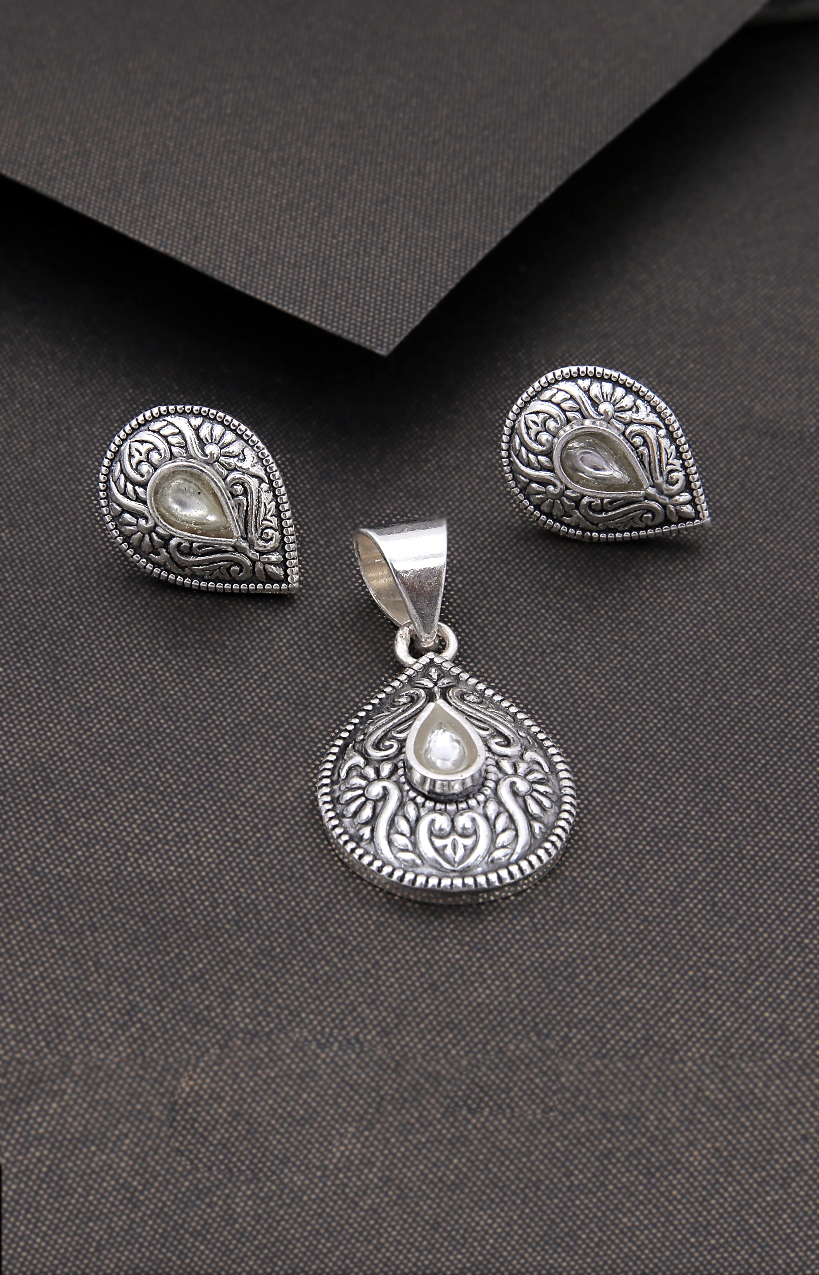 Antique Paisley Silver Pendant Set